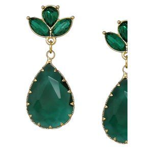 Big Apple Teardrop Statement Dangle Earrings Green Gold NWT